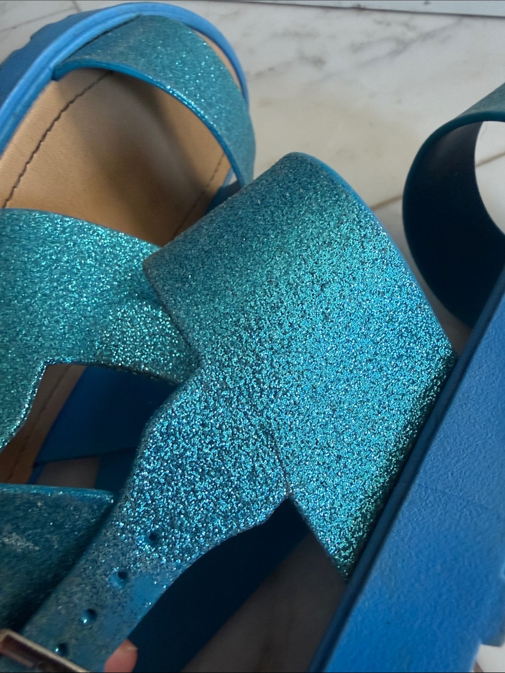Kali blue glitter dual strap heel wrap buckled sandals women’s 9 - Picture 9 of 11